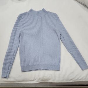 JEANNE PIERRE Sky Blue Ribbed Turtleneck Sweater